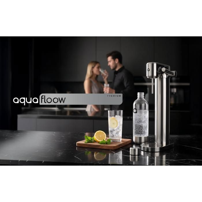 Aquafloow Machine à soda eau pétillante – acier–2 bouteilles de 0,8 l (acier et plastique) – cylindre CO₂ - Réglage des bulles