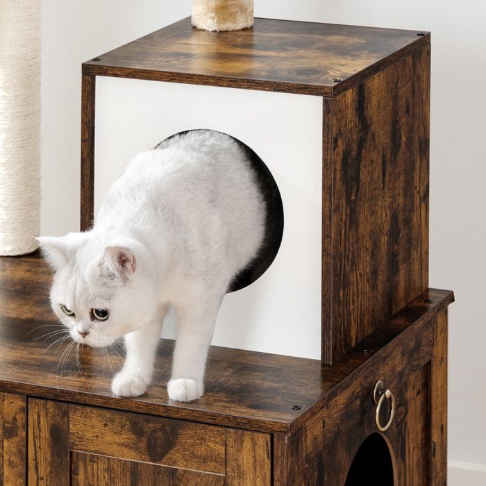 Arbre à Chat - HOOBRO - Maison de Litière - Tour à Chat - Bâton Amovible - Gris