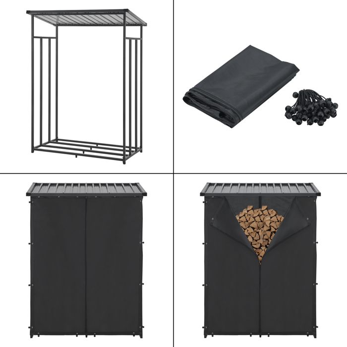 Abri-bûches couvert acier 185 x 130 x 70 cm noir