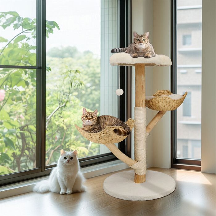 Arbre à Chat Hauteur 99 cm - BingoPaw - Centre d'activités pour Chats avec Griffoir en Sisal - 2 Plateformes avec 1 Niche