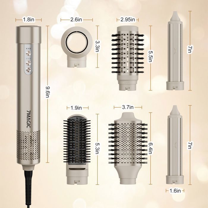 Brosse soufflante haute vitesse - MCURO - 6 en 1 1500W - 3 Vitesses & 3 Températures - Thermostat intelligent - Soin Cheveux - Gris