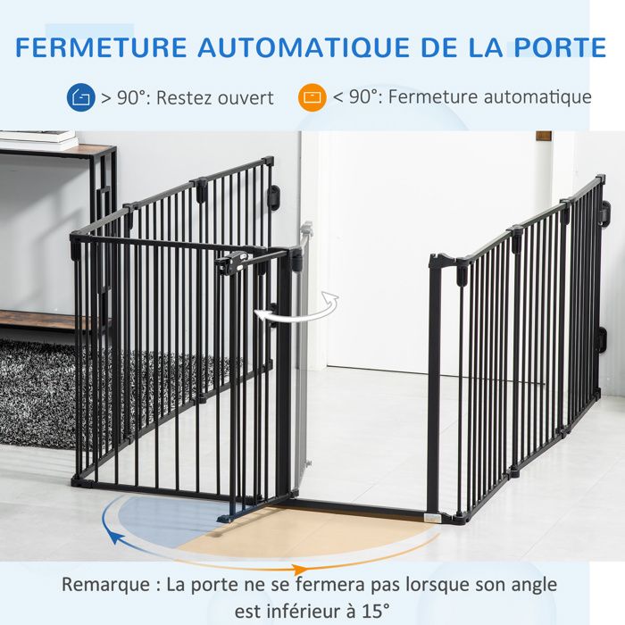 PawHut - Barrière de Sécurité pour Animaux - Acier - 482.5x2x76cm - Noir