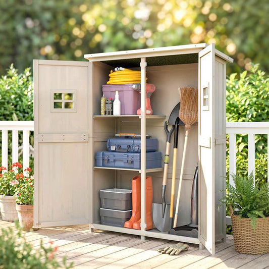 Abri de jardin - Outsunny - armoire outils bois 2 étagères 2 portes 2 fenêtres toit bitumé - bois sapin - 127,5x50x164cm