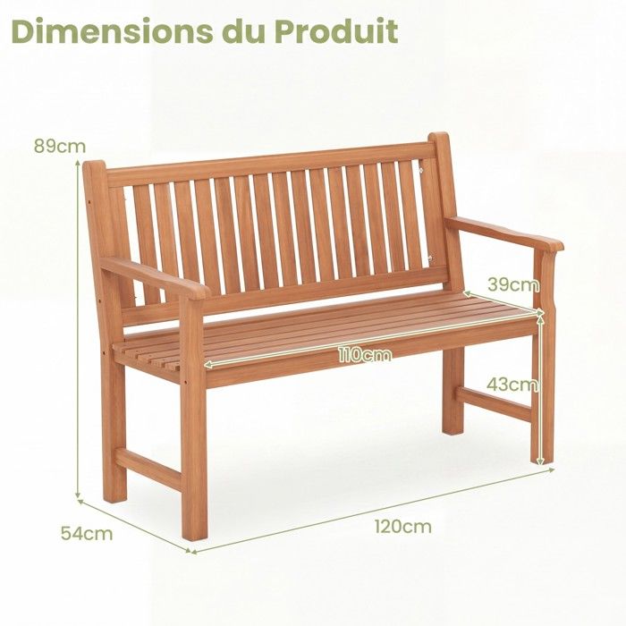 Banc de Jardin en Bois 3 Places COSTWAY, Dossier Incliné à Lattes, Accoudoirs, Charge 450 KG, 150 x 54 x 89 cm Banquette Exterieur