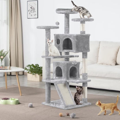 Yaheetech Arbre à Chat Chatons Grattoir Griffoir avec 3 Plateformes/2 Niches/Poteaux en Sisal 49,5 x 49,5 x 137 cm Gris foncé