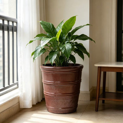 Pots de Fleur en Céramique - 41,5x41,3 cm - Grand Bac à Fleurs avec Trou de Drainage - Vase Design pour Jardin - Taupe
