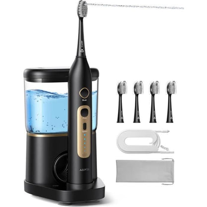 AGPTEK Hydropulseur et Brosse à Dents électrique Combo, Jet Dentaire Portable 5 Modes, 14 Jours d'autonomie, 500 ml, Étanche IPX7
