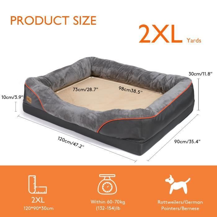 BingoPaw Panier Chien XXL Lit pour Chien Grande Taille Coussin pour Chien Déhoussable Orthopétique 97 x 72 x 30 cm