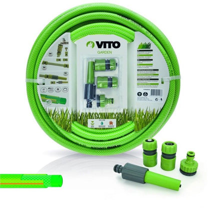 Tuyau d'arrosage 19mm 25m KIT PVC lance multi jet+ 2 raccords + nez de robinet VITO