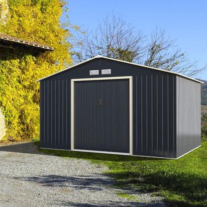 Abri de Jardin en Métal & Extension 10.85㎡ avec 2 Portes Coulissantes Verrouillables 4 Trous d’Aération Gris pour Vélo