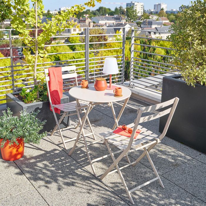 Table de jardin pliante ronde "Greensboro" vert olive 2 places en acier traité époxy - Hespéride