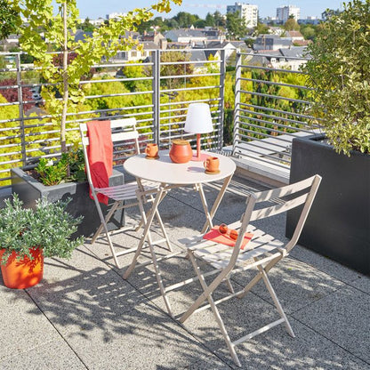 Table de jardin pliante ronde "Greensboro" vert olive 2 places en acier traité époxy - Hespéride