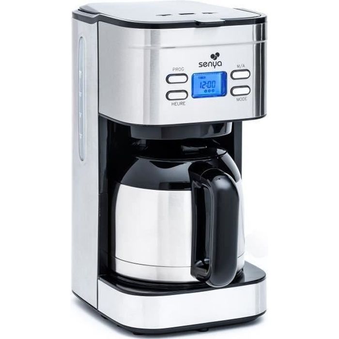 Cafetière électrique programmable SENYA 1,2L - Verseuse isotherme inox - Sélecteur d'arôme
