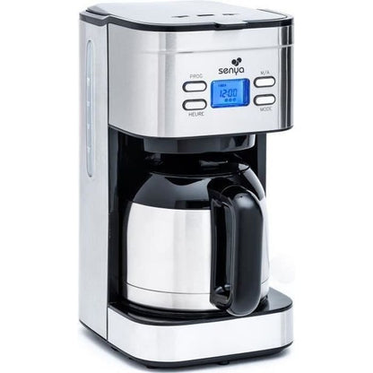 Cafetière électrique programmable SENYA 1,2L - Verseuse isotherme inox - Sélecteur d'arôme