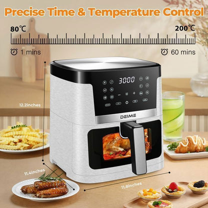 DEIME Friteuse à air sans huile 10L, Air Fryer 1800 W avec 10 Préprogrammes, Écran Tactile LED, Fenêtre Transparente