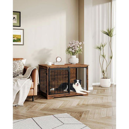 100cm Cage pour Chiens, Table d’Appoint, Niche Moderne pour Chiens, Cage pour Chiots, Maisonnette pour Animaux, 2 Portes