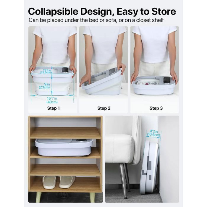 Bain de Pieds Massage pliant ALLJOY, température constante, Écran tactile, Masseur de Pieds Pliable avec Bulles