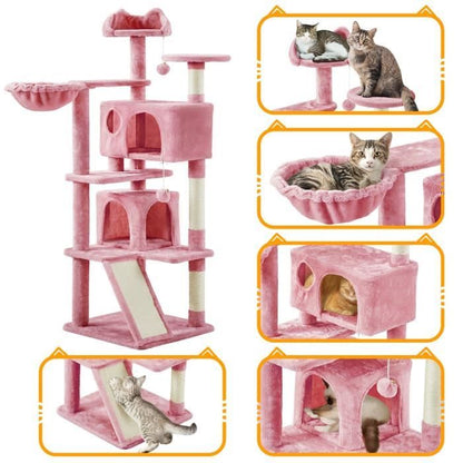 Yaheetech Arbre à Chat Chatons Grattoir Griffoir avec 3 Plateformes/2 Niches/Poteaux en Sisal 49,5 x 49,5 x 137 cm Gris foncé