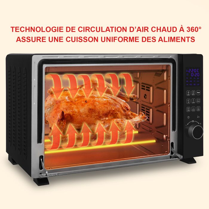 Four électrique Numérique à Commande tactile, avec 10 programmes prédéfinis, Porte double vitrée, Tournebroche, Programmable 230°