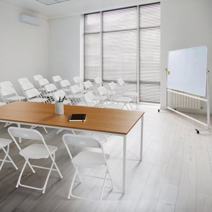 Lot de 8 chaises pliantes en plastique blanc, sièges commerciaux empilables portables intérieurs et extérieurs avec cadre en acier