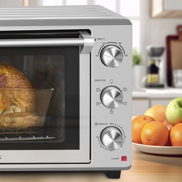 Four électrique à convection, 46L avec Tournebroche, 6 modes de cuisson, Lèchefrite avec pince, Grille de cuisson - Noir/Inox
