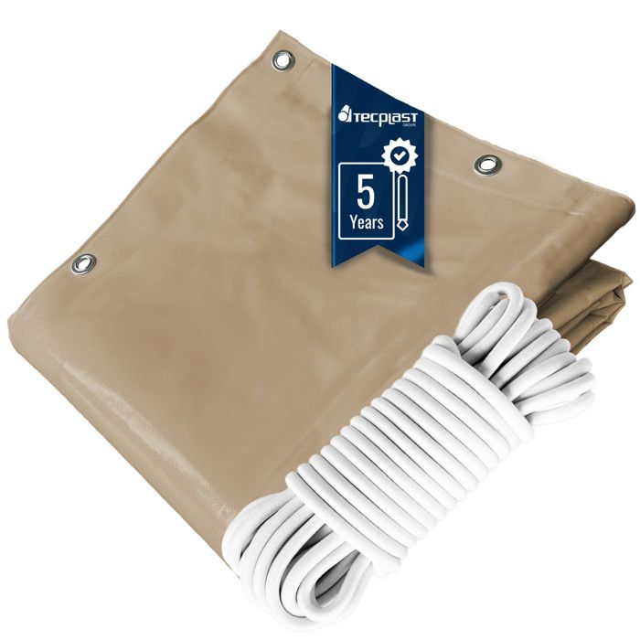TECPLAST Pack Toile Pergola Beige foncé 3x4 m + Sandow Blanc 20m - Bâche Pergola prête à poser LP506PR Garantie 5 ans