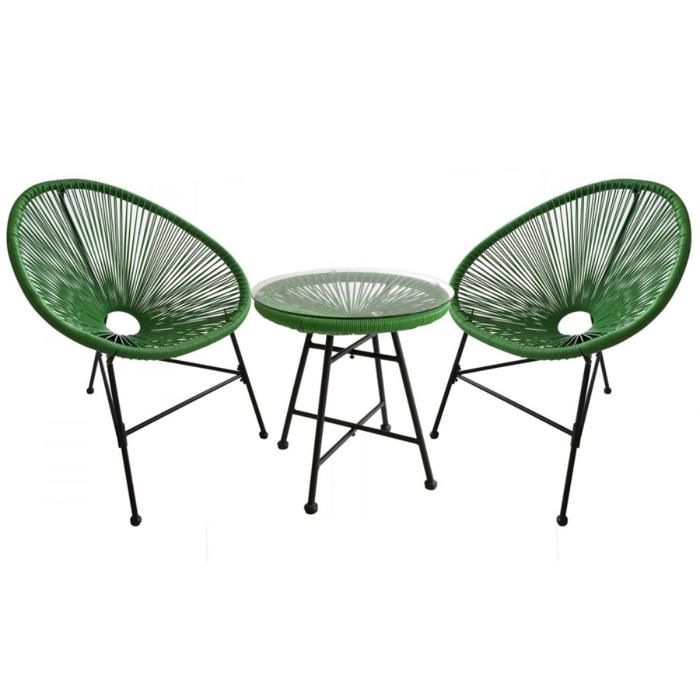 Acapulco : Ensemble 2 fauteuils oeuf + table basse gris clair