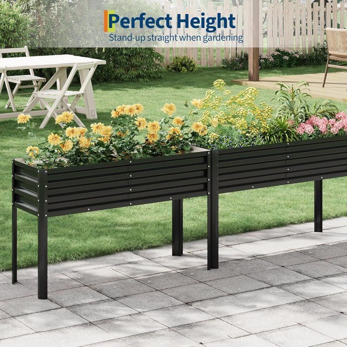 Garvee BAC A FLEUR ,Potager sur Pieds Surélevé avec Bâche en Filet,  Jardinière Surélevée en Métal avec Serre, Beige ,180x90x30cm