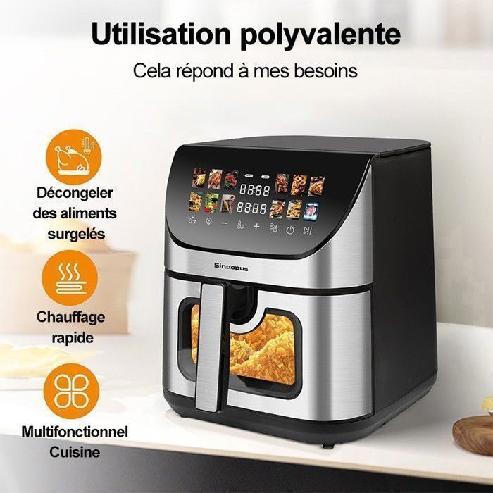 Friteuse XXL 8,5L Air Fryer avec Fenêtre de Visualisation & Écran Couleur, 12 Programmes, 1800W, Nettoie Facilement, Noir