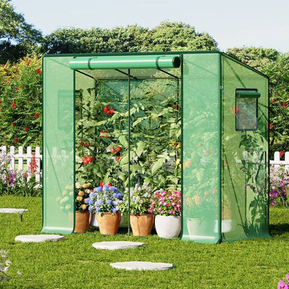 Serre de Jardin, Serre Tomate, Cadre métallique Solide et Film PE Plus Long, Toit en Pente, avec Barres de Renfort, 2 Fenêtres, Vert