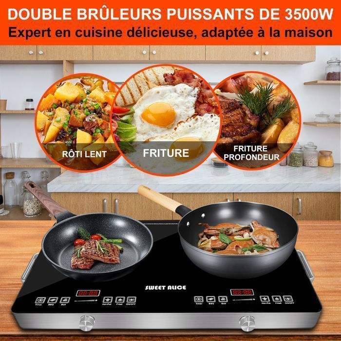 Plaque vitrocéramique 2 feux ULTRIXE 3500W - verre céramique noir, commandes tactiles avant