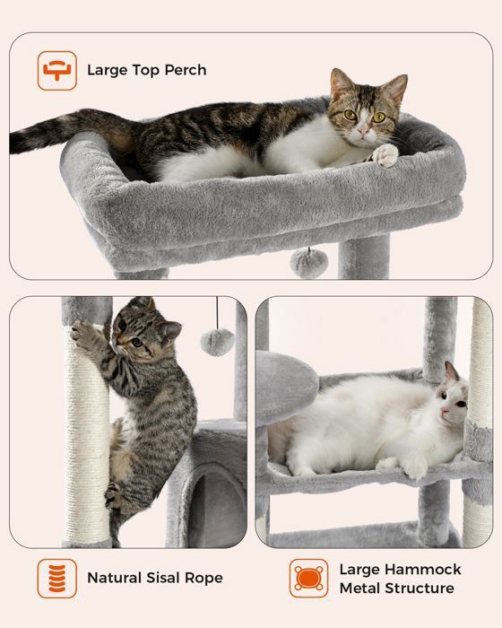 PAWZ Road Arbre à chat Design Spacieux Grande Hamac Dur Stable Avec hamac et belle maison pour chat - Cactus vert - 143 cm