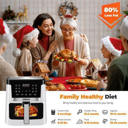 DEIME Air Fryer 5L+5L - Friteuse sans huile Capacité 10L - 8 Préprogrammes - 2400W - Séparateur amovible - Fenêtre - Noir