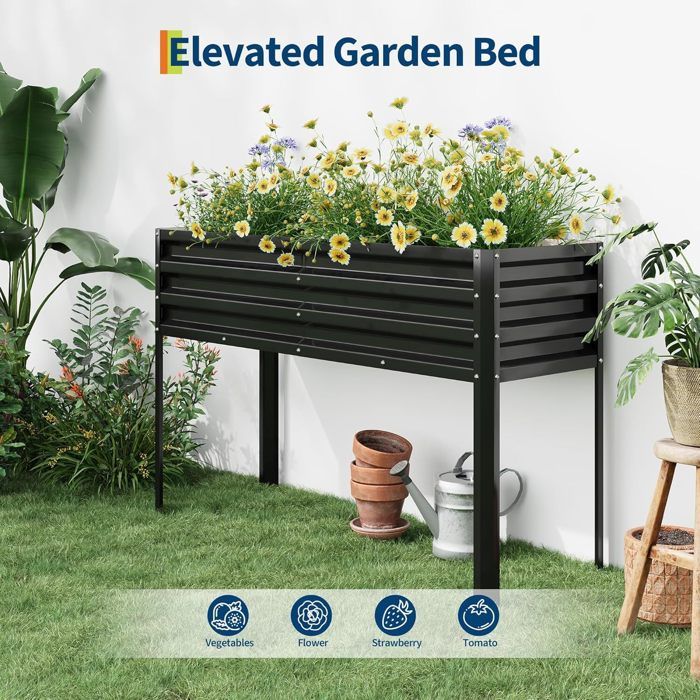 Garvee BAC A FLEUR ,Potager sur Pieds Surélevé avec Bâche en Filet,  Jardinière Surélevée en Métal avec Serre, Beige ,180x90x30cm