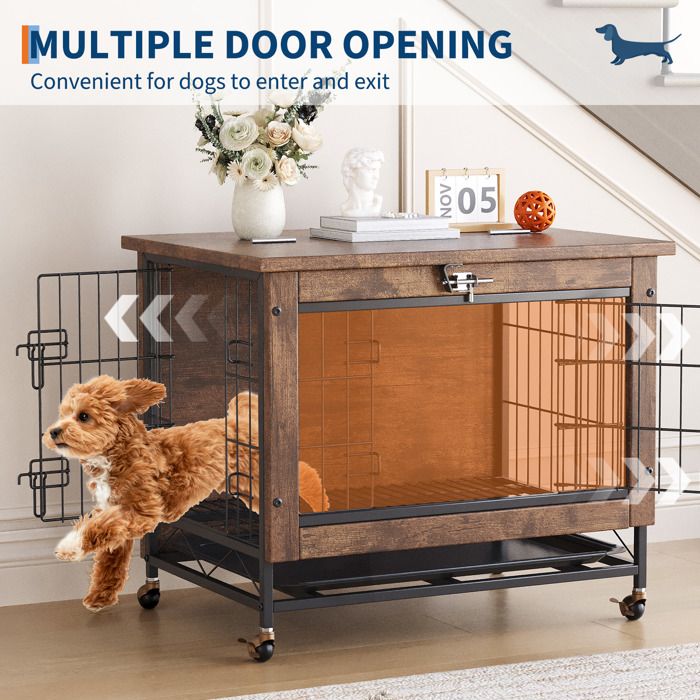 Cage pour Chien 42 “, Double Porte de Sécurité, Séparateur Amovible, Plateau Inclus, Cage Pliable, Voyage avec Chien, Noir