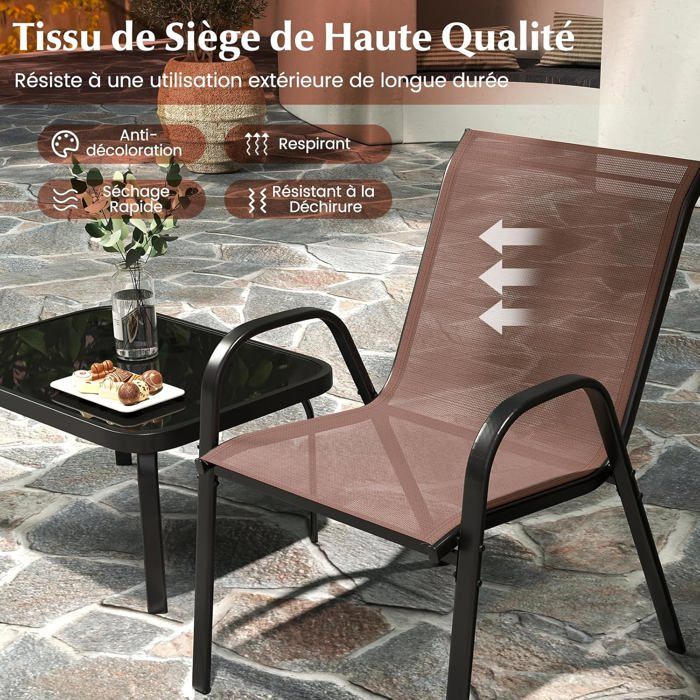 COSTWAY 4 PCS Ensemble Table et Chaises de Jardin Extérieur, Chaises et Causeuse avec Siège en Tissu, Plateau en Verre Trempé, Bleu