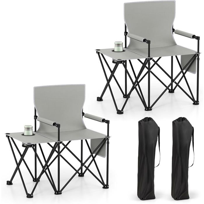 Lot de 2 Chaises de Jardin Extérieur Pliable COSTWAY, Cadre Léger en Aluminium, Dossier Réglable en 4 Positions, Sac Isotherme