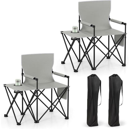Lot de 2 Chaises de Jardin Extérieur Pliable COSTWAY, Cadre Léger en Aluminium, Dossier Réglable en 4 Positions, Sac Isotherme