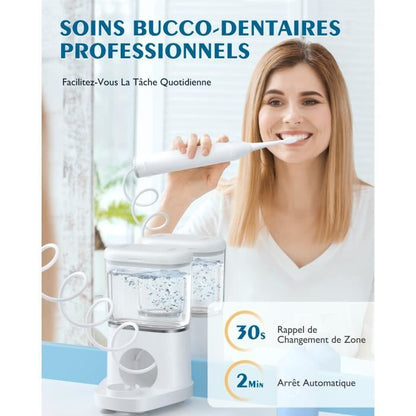 AGPTEK Hydropulseur et Brosse à Dents électrique Combo, Jet Dentaire Portable 5 Modes, 14 Jours d'autonomie, 500 ml, Étanche IPX7