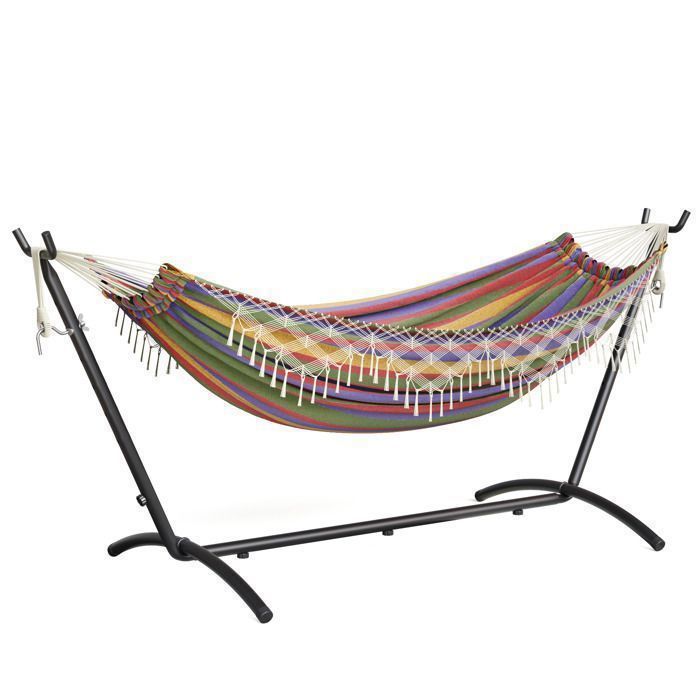 Mondeer Hamac Bohème Double Extérieur sur Pied avec Support | Charge Max 200kg | Cadre Fer Réglable + Sac de Transport | Rouge