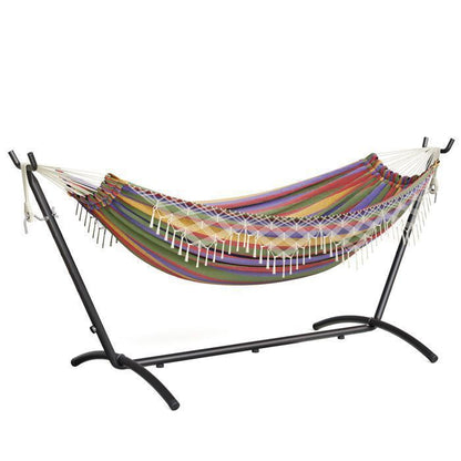 Mondeer Hamac Bohème Double Extérieur sur Pied avec Support | Charge Max 200kg | Cadre Fer Réglable + Sac de Transport | Rouge