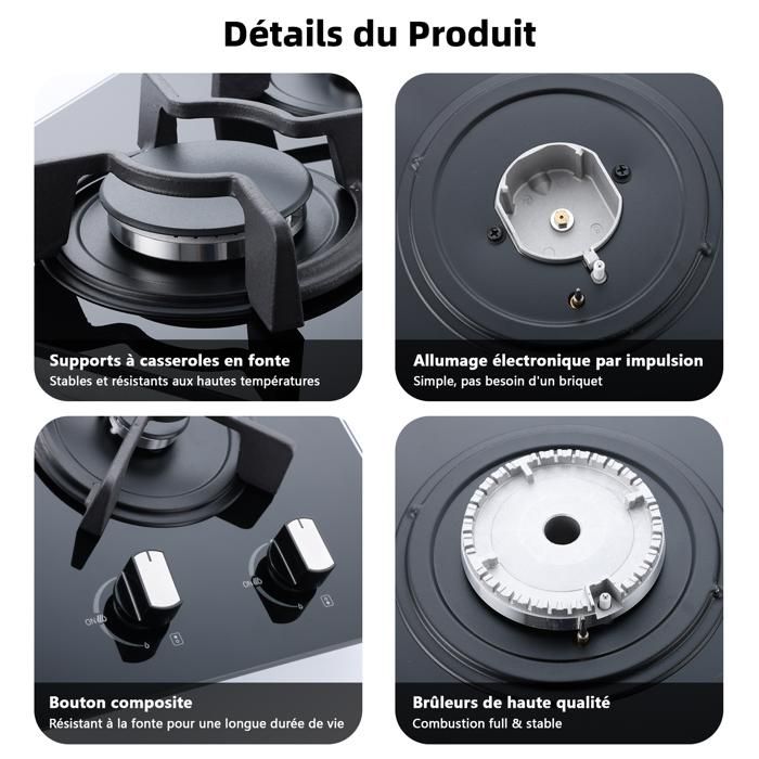 Plaque de Cuisson Gaz - WEHIMO - 4 Feux - Inox - Encastrable - L59 x P51 cm
