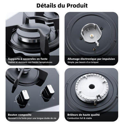 Plaque de Cuisson Gaz - WEHIMO - 5 Feux - Inox - Encastrable - 76x50 cm