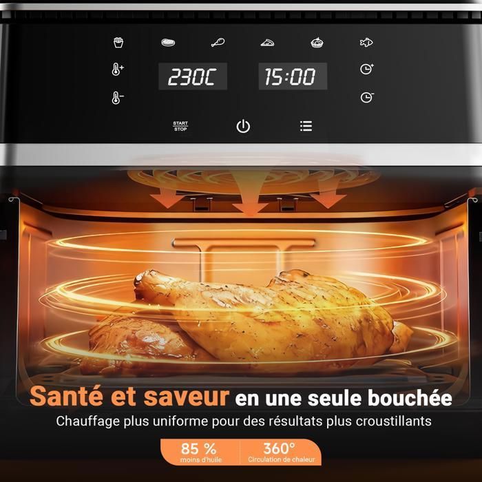 Friteuse Sans Huile Vulcanterre Airfryer 8019D 10L (2x4,5L Double Cuves Amovibles) 2000W Cuisson Saine Multifonction