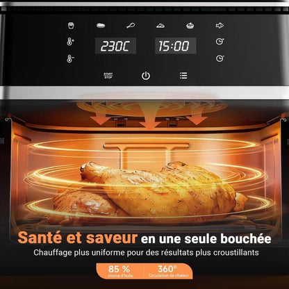Friteuse Sans Huile Vulcanterre Airfryer 8019D 10L (2x4,5L Double Cuves Amovibles) 2000W Cuisson Saine Multifonction