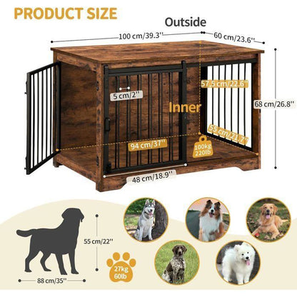 100cm Cage pour Chiens, Table d’Appoint, Niche Moderne pour Chiens, Cage pour Chiots, Maisonnette pour Animaux, 2 Portes