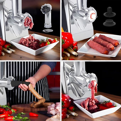 Hachoir à Viande Électrique 2800W - Écran Tactile - 11PCS avec 2 Lames 4 Inox Disques 3 Kit de Saucisse 1 Kubbe 1 Brosse - Argent