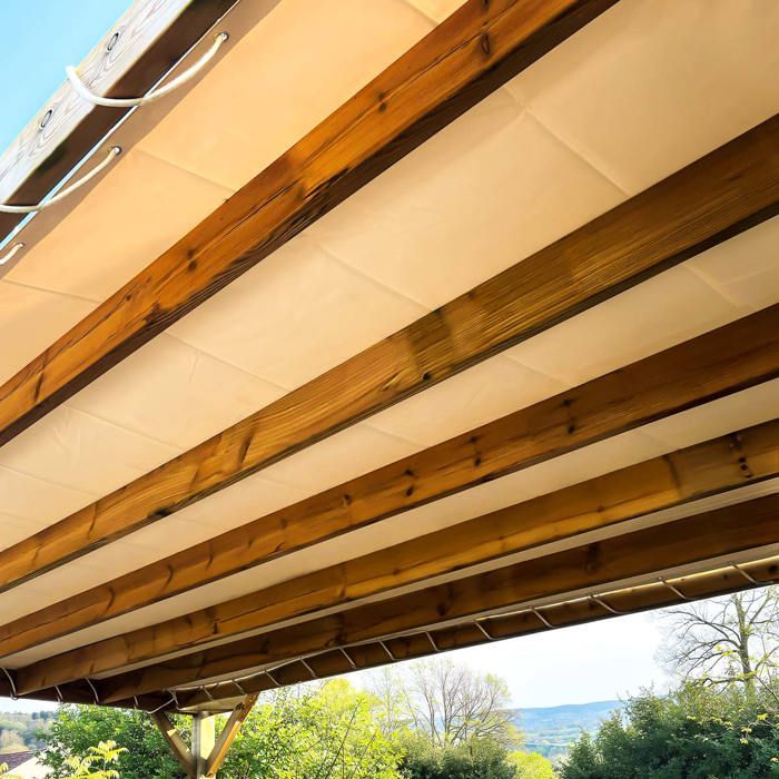 TECPLAST Toile Pergola Blanc Crème 4x4 m LP506PR - Garantie 5 ans - Bâche Pergola ou Tonnelle étanche en PVC pour terrasse