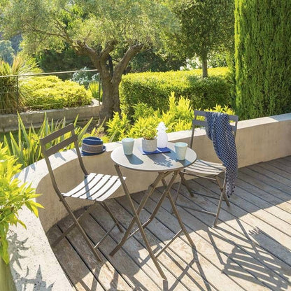 Table de jardin pliante ronde "Greensboro" vert olive 2 places en acier traité époxy - Hespéride