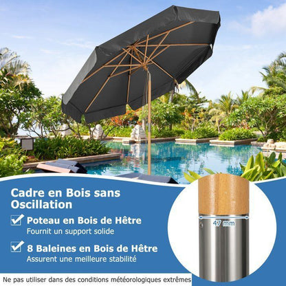 COSTWAY Parasol pour Terrasse Inclinable Dia.3M avec Manivelle Anti-UV,Protection Solaire Toile Polyester Imperméable Gris